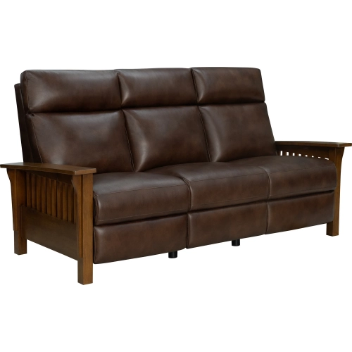 Artisan Power Reclining Sofa with Power Headrests in Wenlock Fudge Brown Top-Grain Leather & Wood